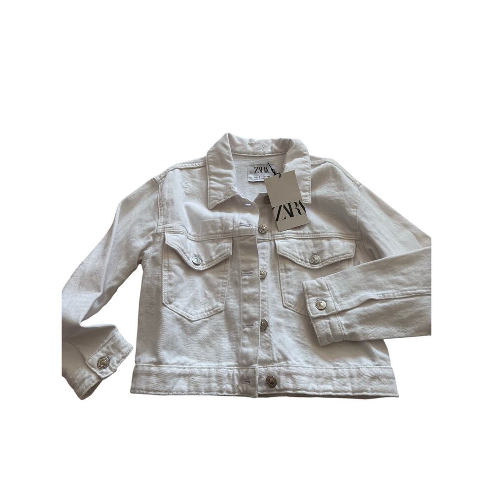 Zara 8 destroyed white denim jacket shaped fit cotton nwt